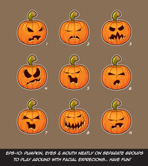 Jack O Lantern Cartoon - 9 Angry Expressions Set