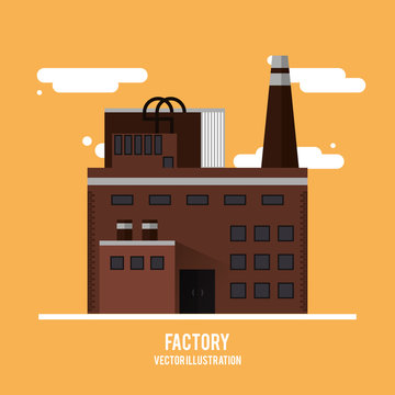 Plant cloud building chimney factory industry icon. Flat and Colorfull illustration. Vector graphic