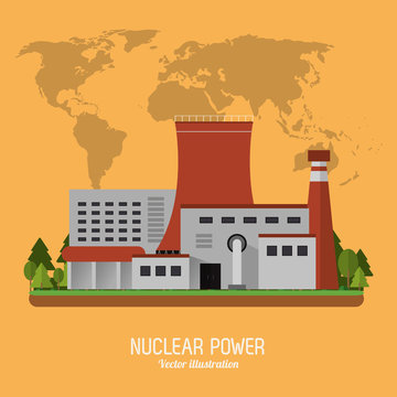 Nuclear plant power trees map industry building chimney icon. Flat and Colorfull illustration. Vector graphic