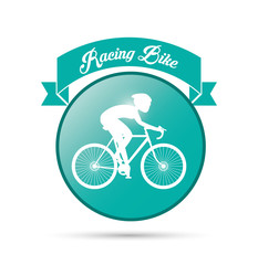 bike cycle bicycle racing man male boy cartoon helmet challenge yourself icon. Seal stamp ribbon and Silhouette illustration. Vector graphic