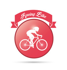 bike cycle bicycle racing man male boy cartoon helmet challenge yourself icon. Seal stamp ribbon and Silhouette illustration. Vector graphic