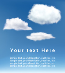 realistic vector white clouds on blue sky background