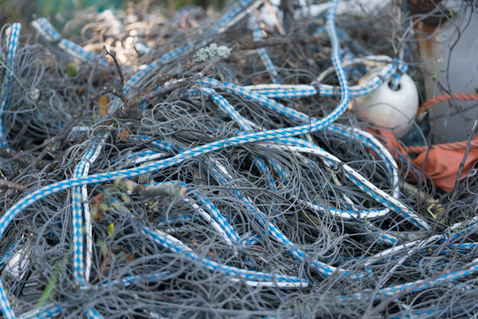 Tangled fishingnet at the ground