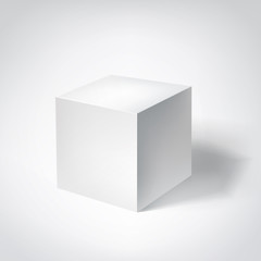 white 3d cube geometric figure with shadow. vector illustration