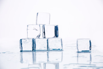 Ice cubes on table