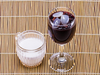 Thai dessert cup on wooden table