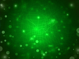 Futuristic green absctract background, with bokeh and glow circl