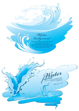 Two water frames. Splashes, isolated on white background. Vector illustration