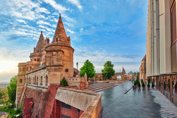 View on the Old Fishermen Bastion in Budapest at morning time.