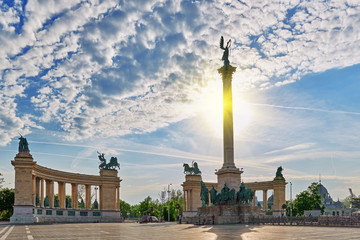 BUDAPEST, HUNGARY- MAY 05, 2016: Heroes' Square-is one of the ma
