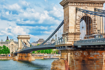 BUDAPEST, HUNGARY-MAY 02, 2016: Szechenyi Chain Bridge-one of th