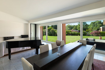 Interior, dining room with piano