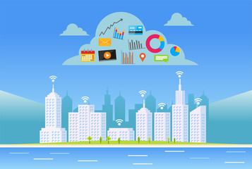 Obraz premium Cloud services. Smart city.
