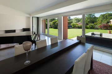 Interior, dining room with piano