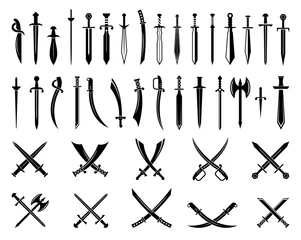 Fotobehang Sword icons set. Vector Ancient swords signs and crossed pictograms © K3Star
