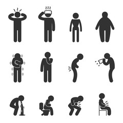 Symptoms of people disease icons. Sick and ill - obrazy, fototapety, plakaty