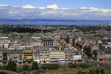 Fototapeta na wymiar A view over Edinburgh from Castle Hill, Scotland