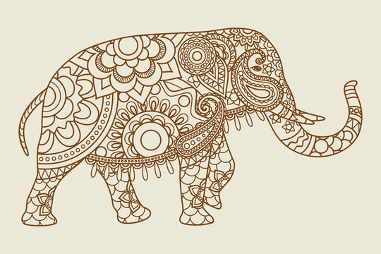 Mehendi Indian elephant illistration vintage colors. Vector illustration