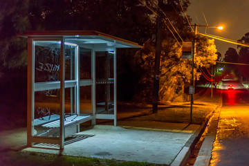 bus shelter at night