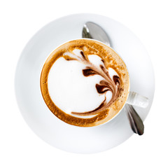 Cappuccino coffee in white cup isolated.