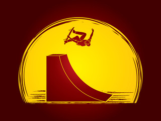 Skateboarder high jumping designed on moonlight background graphic vector.