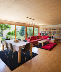 dining table and red divan