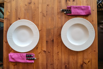 Fototapeta na wymiar Table set at restaurant on wooden background