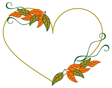 Heart shaped frame with color decorative leaves. Vector clip art.