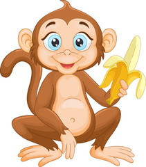 Cartoon monkey holding banana