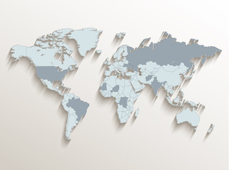 World political map white blue 3D vector