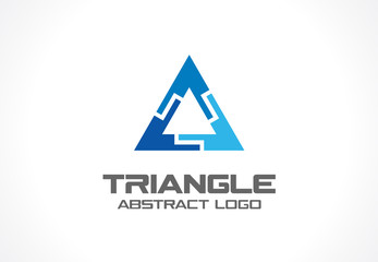 Abstract business company logo. Corporate identity design element. Industry, finance, bank logotype idea. Triangle group, network integrate, technology interaction concept. Color Vector connect icon