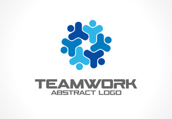 Abstract logo for business company. Corporate identity design element. Teamwork, Social Media Logotype idea. People connect, segments compound in cogwheel, partnership concept. Colorful Vector icon