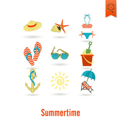 Summer and Beach Simple Flat Icons
