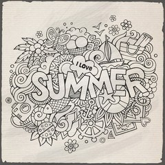 Summer hand lettering and doodles elements. Vector illustration