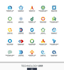 Abstract logo set for business company. Corporate identity design elements. Technology, social media, internet and network concepts. Digital connect logotype collection. Colorful Vector icons