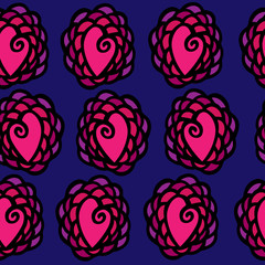 Abstract seamless with pink heart on the blue background