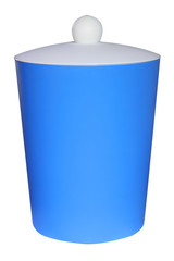 Blue plastic bin isolated on white background.