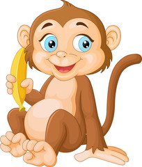 Cartoon monkey holding banana