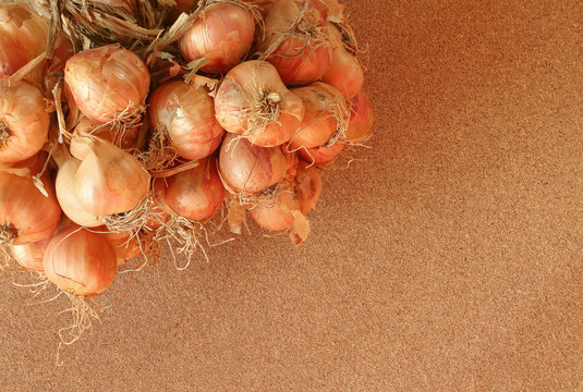 Shallot onions on wood background