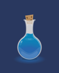 Blue potion in a glass bottle