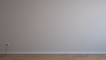 Minimal empty and clean light grey wall with wooden  floor 