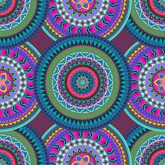 Hand drawn mandala ethnic seamless pattern.