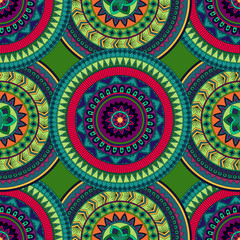 Hand drawn mandala ethnic seamless pattern.