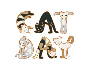 Cat day. August 8 holiday. Inscription of cats