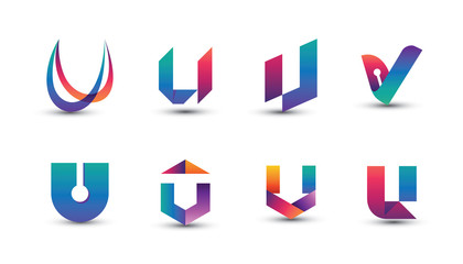 Abstract Colorful U Logo - Set of Letter U Logo - obrazy, fototapety, plakaty