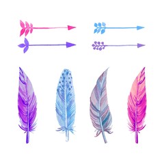 Watercolor feathers and arrows