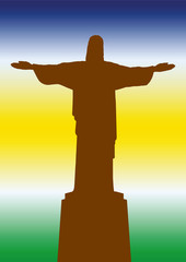 Fototapeta na wymiar Statue of Jesus Christ in Brazil Rio de Janeiro against the sky like the color of Flag States