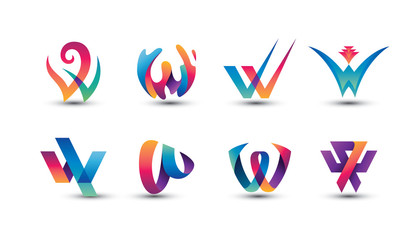 Abstract Colorful W Logo - Set of Letter W Logo - obrazy, fototapety, plakaty