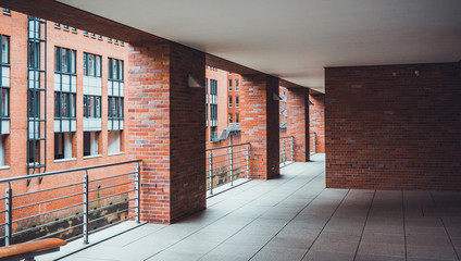 Empty exterior walkway in office building