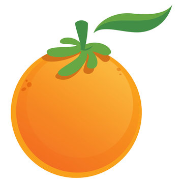 Cartoon vector graphic juicy fresh orange fruit with green leaf